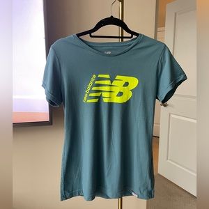 Women’s New Balance T-Shirt | Teal color with neon green lettering/logo | Sz. M
